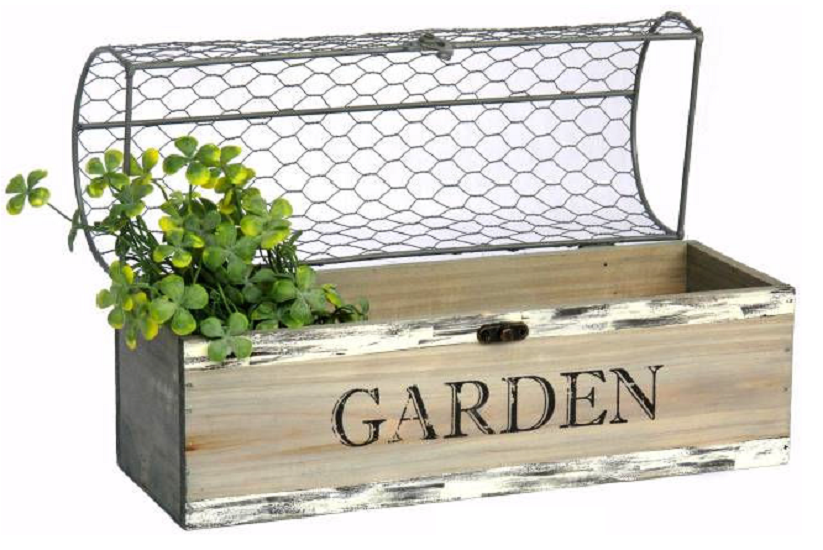 Jardinière en bois peint 33x11,5 x h10/19cm doublure intérieure en plastique- grillage - Beige, Bois et plastique composite - Imagen 2