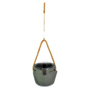Corbeille en tissu avec pot en verre à suspendre D 12 cm – Vert, Cristal