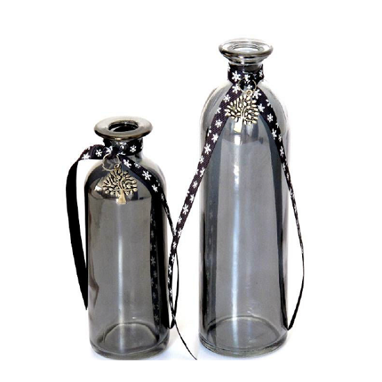 Pot en verre gris avec ruban en tissu H 16 cm - Incolore / transparent, Cristal - Imagen 2