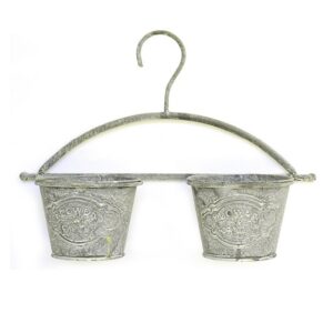 Double Pots à suspendre en métal gris – Gris / argent