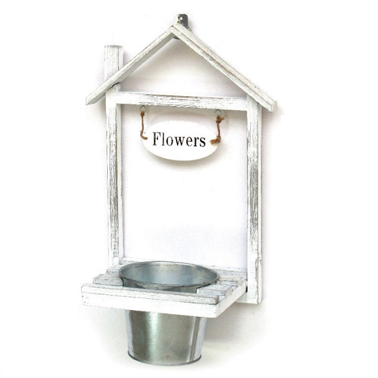 Jardinière en bois, avec Pot en metal - Blanc – Image 2