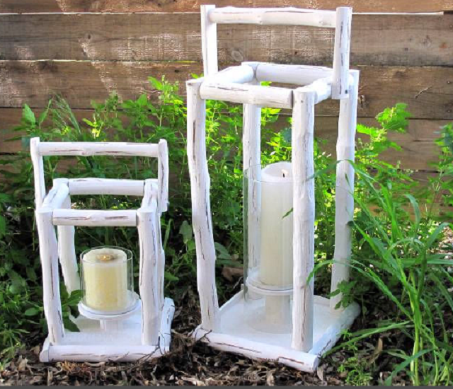 Grande lanterne en bois blanc 22x22 x h50/60cm avec verre – Image 2