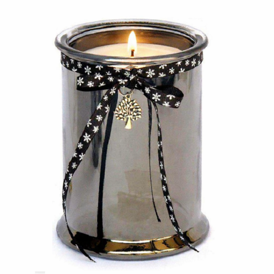 Bougeoir en verre gris avec ruban en tissu, 13 cm de diamètre x 17 cm de hauteur - Transparent – Image 2
