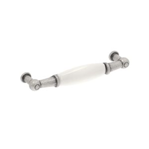 Poignée pour meubles en zamac et porcelaine Entraxe 96mm Vieil argent rayé – Gris / argent, Zamak