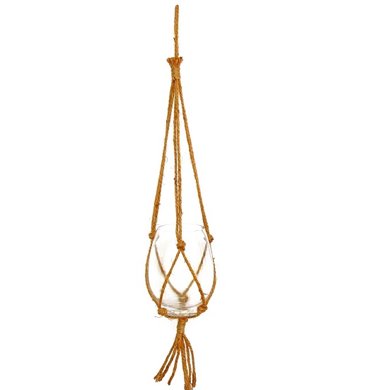 Pendent corde L 85 cm, coupe en verre - Marron