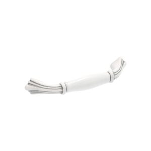 Poignée pour meubles en zamac et Porcelaine Entraxe 96mm Patine royale blanche argentée – Zamak