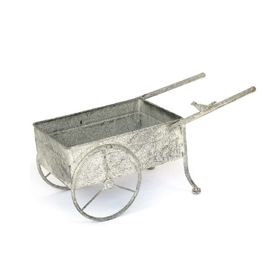 Jardinière brouette en métal gris 52x21 x h24cm Pot de fleurs 30x20xh10cm - Gris / argent, Fer