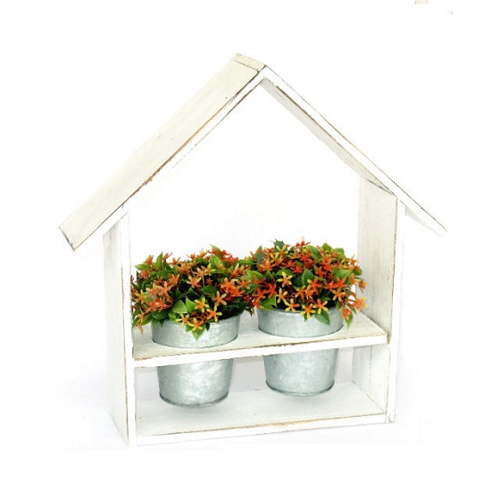 Jardinière maison avec 2 pots en zinc - Blanc, Bois – Image 2