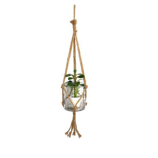 Porte bougie suspendu verre et corde, 72cm - Marron – Image 2