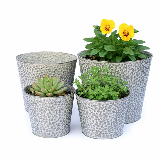Pots de fleurs ronds en fer peint gris D 18 x haut 17cm- D 20 x haut 19cm- D 22 x haut 21cm Lot de 3 - Gris / argent - immagine 2