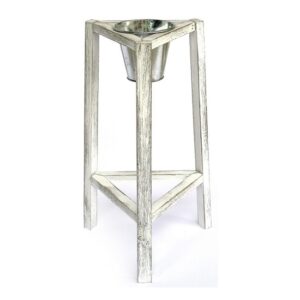 Trépied avec 1 pot en métal - Gris / argent, Bois