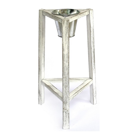 Trépied avec 1 pot en métal - Gris / argent, Bois