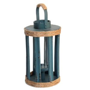 Lanterne en bois bleu Petite , H 37 cm.