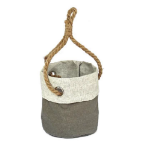 Petit panier suspendu en tissu gris, 15 cm de diamètre x 15 cm de hauteur – Gris / argent, Mélange de tissus