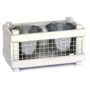 Jardinière en bois pour 2 pots en zinc D 10 cm – Blanc