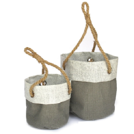 Petit panier suspendu en tissu gris, 15 cm de diamètre x 15 cm de hauteur - Gris / argent, Mélange de tissus - immagine 2