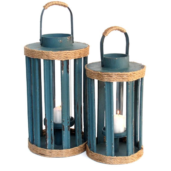 Lanterne en bois bleu Petite , H 37 cm. – Image 2