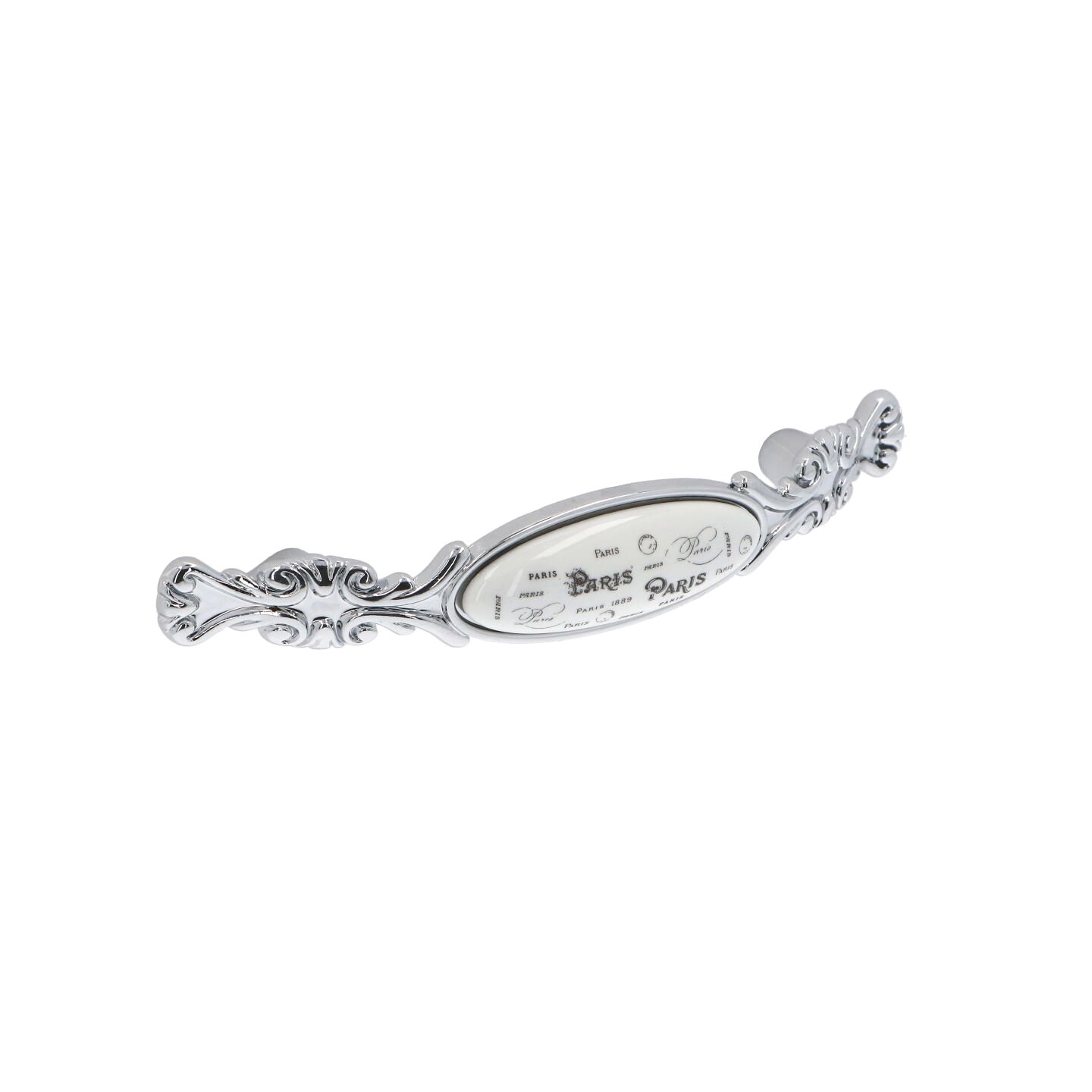 Poignée pour meubles en zamac et Porcelaine Entraxe 96mm chrome poli - Gris / argent, Zamak