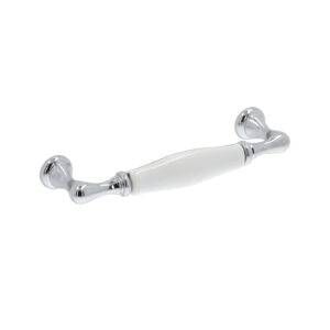 Poignée pour meubles en zamac et porcelaine Entraxe 96mm chrome poli – Gris / argent, Zamak