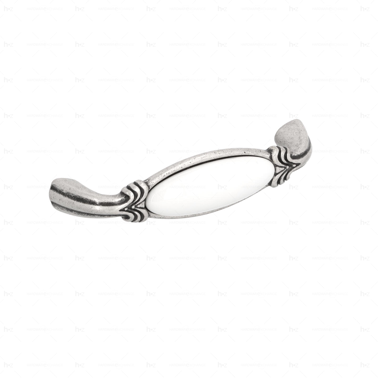 Poignée pour meubles en zamac et Porcelaine Entraxe 96mm Vieil argent brillant - Gris / argent, Zamak