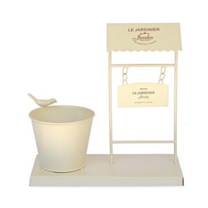 Jardinière en métal, avec un Pot de fleurs. – Blanc