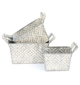 3 jardinières métal blanc 12,3×9 x h8cm plus 15×11 x h9cm plus 18×13,5 x h10cm lot de 2