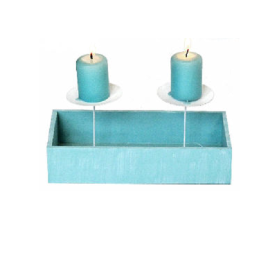 Bougeoir en bois pour deux bougies - Vert – Image 2