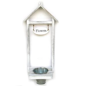 Jardinière haute en bois, H 46cm, Pot métal D 10 cm – Blanc