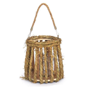 Bougeoir moyen en sparte bois et corde 16,5 diam x base 20 diam x h19cm avec pot en verre 10 diam x 10cm – Beige, Osier