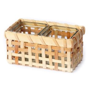 Porte 2 bougies en fibre de bois, H 8,5cm, avec 2 réceptacles en verre – Beige