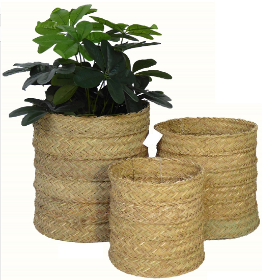 Couvre les pots cylindrique décoratif en sparte naturelle 40cm de diamètre x 42cm de hauteur sans fond - Beige, Osier – Image 3