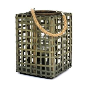 Bougeoir panier carré avec Poignée en corde, vert, avec pot en verre – Fibre