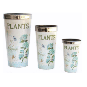 Ensemble de 3 jardinières en métal, 13 x h23cm, 16 x h29,5cm, 21 x h37cm. – Blanc, Zinc