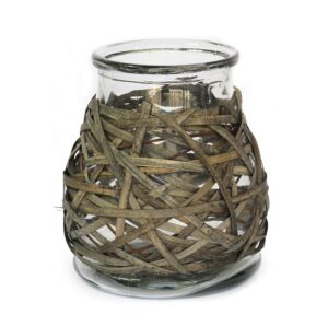 Grand bougeoir en verre et osier, H 26cm - Incolore / transparent, Cristal