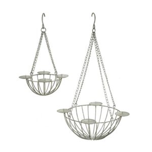 2 portes bougies suspendus 22×17 x h10/39cm et 35×28 x h15/60cm en fer gris – Gris / argent, Métal