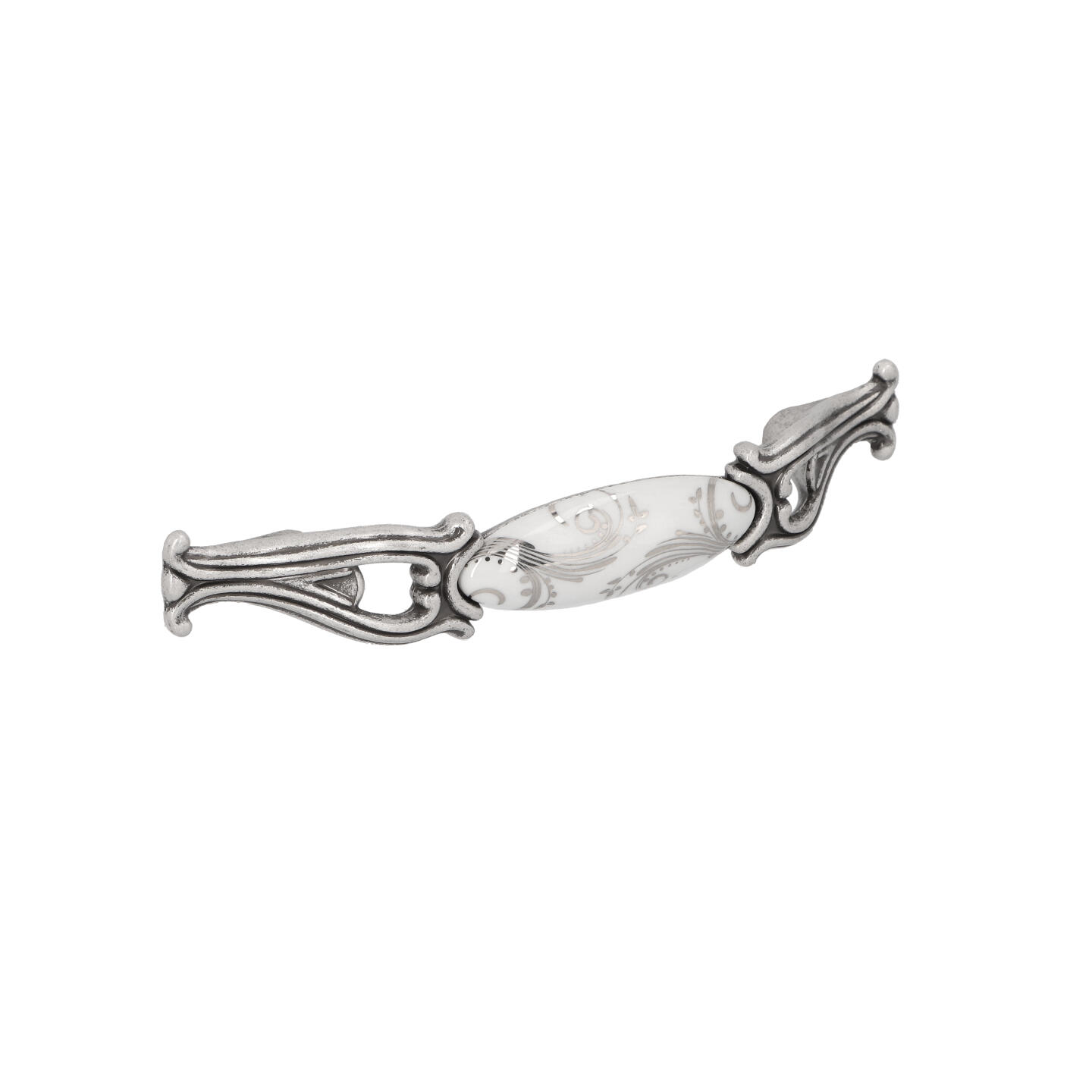 Poignée pour meubles en zamac et Porcelaine Entraxe 96mm Vieil argent brillant - Gris / argent, Zamak