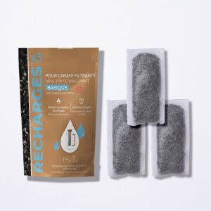 Recharge pour carafe filtrante Filtre Basique Charbon actif- lot 3 filtres - Noir