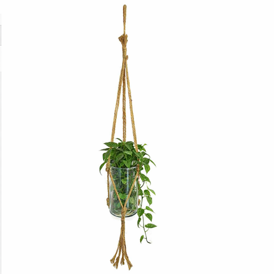Pendant en corde avec pot en verre 12 diam x h24cm Hauteur totale avec corde 115cm - Beige, Fibre végétale – Image 2