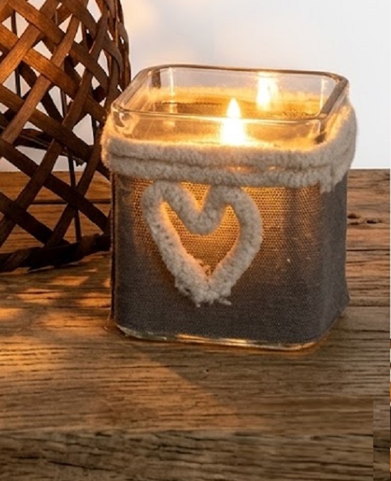 Porte-bougie verre, couvert tissus, décoration de la Saint-Valentin D 10cm - Gris / argent, Cristal – Image 2