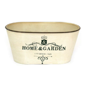 Jardinière ovale en métal peint beige 19×10 x h9cm – Fer