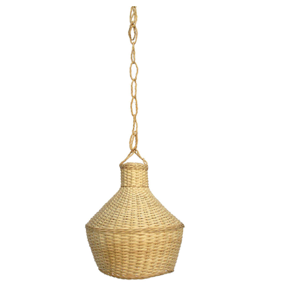 Abat jour en osier naturel 22 cm de diamètre et 33cm de hauteur- Chaîne 50 cm- sans passe-câble - Beige