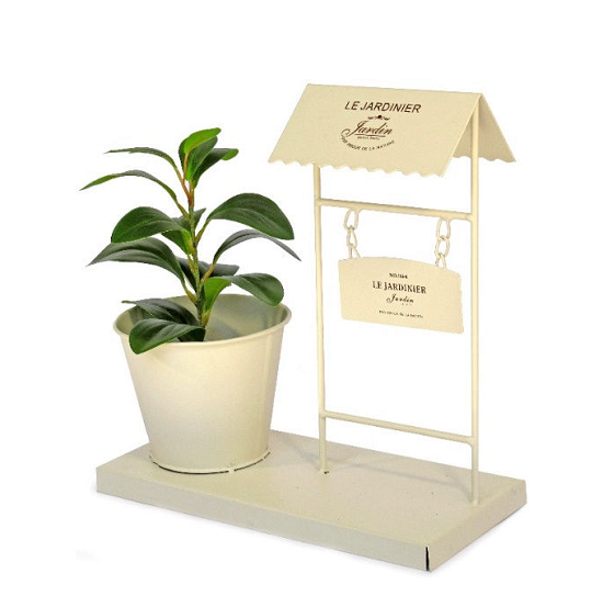 Jardinière en métal, avec un Pot de fleurs. - Blanc – Image 2