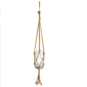 Pendant en corde avec pot en verre 12 diam x h24cm Hauteur totale avec corde 115cm – Beige, Fibre végétale