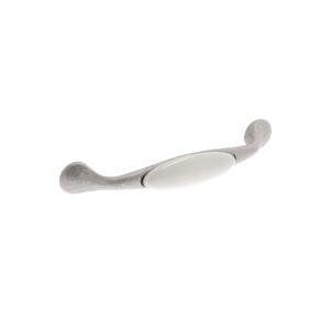 Poignée pour meubles en zamac et porcelaine Entraxe 128mm Vieil argent rayé – Gris / argent, Zamak