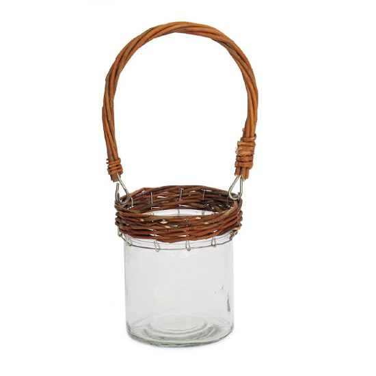 Porte bougie en verre et osier diamètre 10 x Hauteur 12 cm - Multicouleur