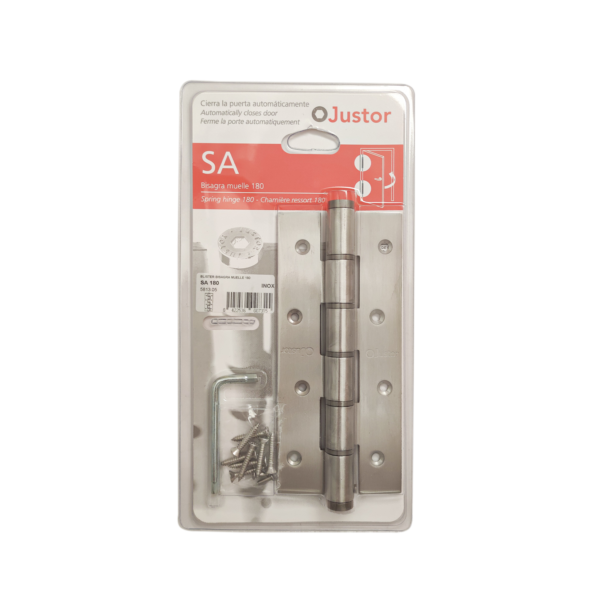 Charnière simple action à ressort, 180X40 mm, en acier inox 316, pour porte de 40 mm - Gris / argent, Acier inoxydable – Image 4