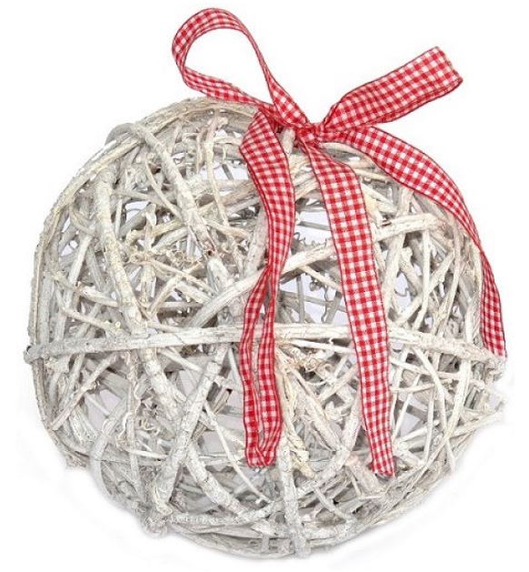 Boule en fibre naturelle avec ruban diamètre 20 cm lot de 4 - Blanc