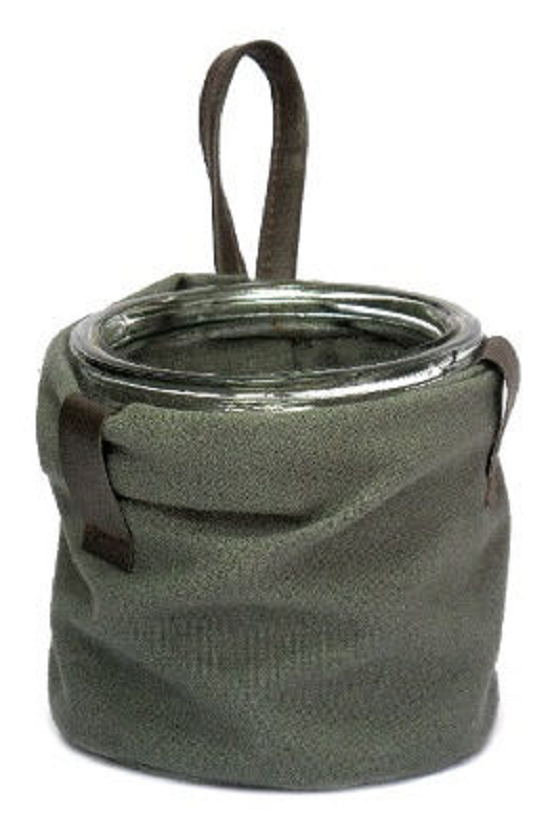 Pot en verre dans un sac en tissu à suspendre 10 x h10cm - Gris / argent, Effet matière / verre - immagine 2