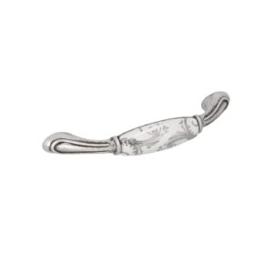 Poignée pour meubles en zamac et Porcelaine Entraxe 96mm Vieil argent brillant – Gris / argent, Zamak
