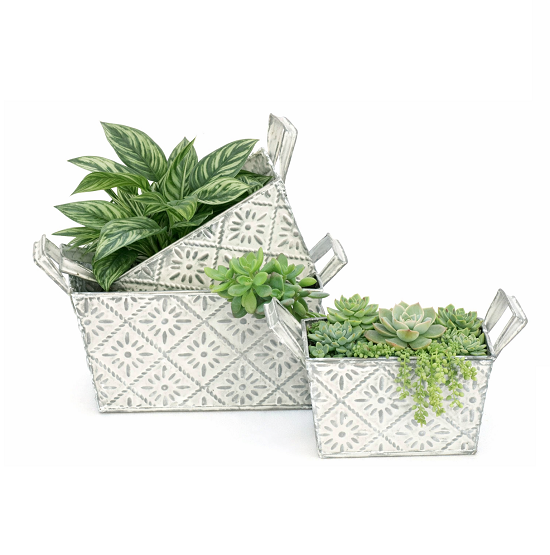 3 jardinières métal blanc 12,3x9 x h8cm plus 15x11 x h9cm plus 18x13,5 x h10cm lot de 2 – Image 2